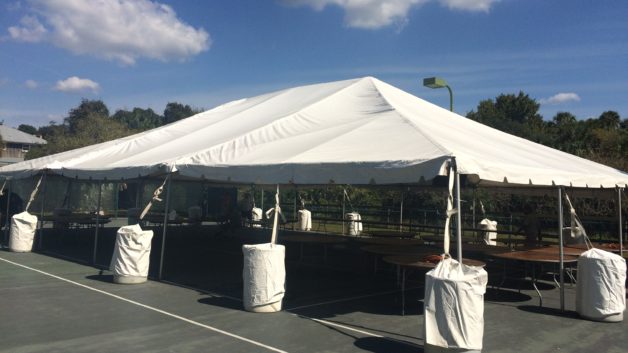 frame tent on a basketball court